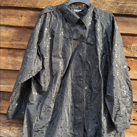 Fendi 365 Black Textured Coat lightweight trench vintage belted - Picture 2 of 5